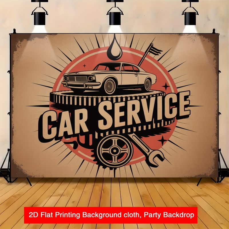 Heavy Equipment In Chinese - Large retro car service banner -